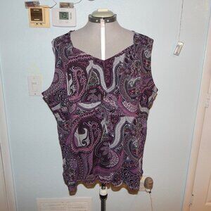 Apt 9 Plus Size 3X Black Purple Paisley Bohemian Top Blouse Shirt Boho Tie